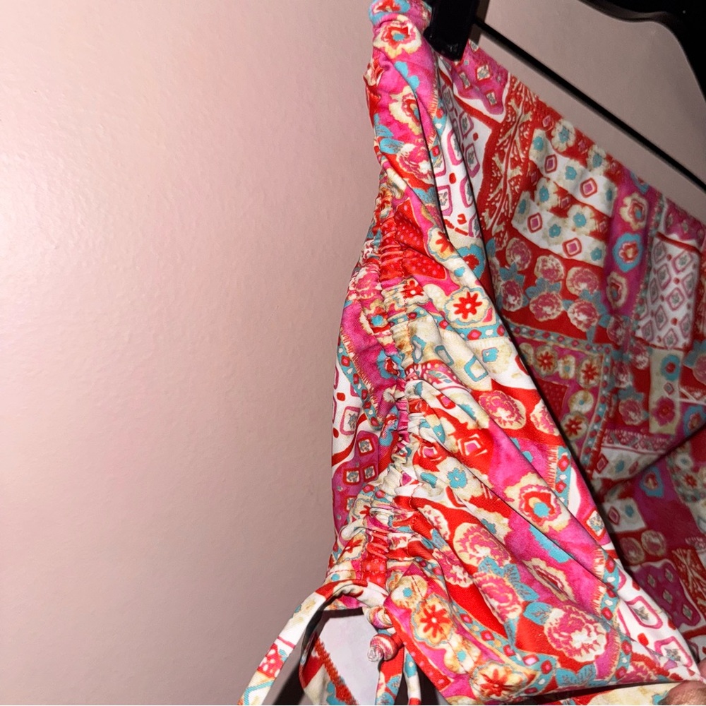 Reclaimed Vintage Pink Patchwork Strapless Ruched Tie Side Tube Top Size US 10 - Picture 4 of 6